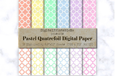 Pastel Quatrefoil Digital Paper, Pastel White pattern,  Scrapbook Pack