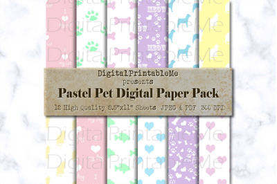 Pet Digital Paper Pack, Cat dog Mixed Variety patterns, pastel 2, rain