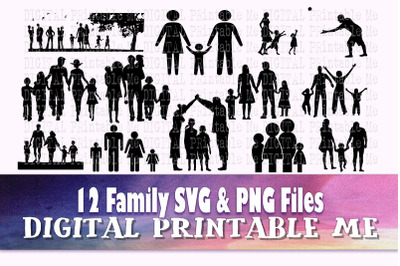 Family svg, silhouette bundle, PNG, clip art, 12 Digital, , people. pa