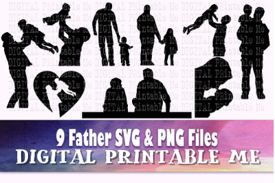 Father svg, Dad son daughter baby silhouette bundle, PNG, clip art, 9