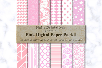 Light Pink Digital Paper, pattern Scrapbook Pack, printable mixed vari