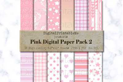 Pastel Pink Digital Paper, pattern Scrapbook, printable mixed variety,