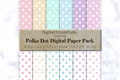 Pastel Polka dot digital paper, dot pattern,  Scrapbook Pack, Backgrou
