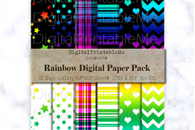 Rainbow Digital Paper  Patterns black white scrapbook printable bundle
