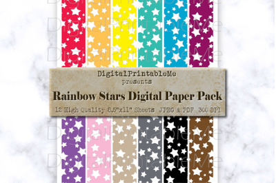 Star Digital Paper  Shabby Patterns, rainbow, multicolor scrapbook pri
