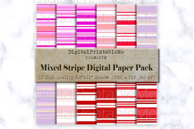 Stripe Digital Paper, Red, pink purple, White striped pattern, line Sc