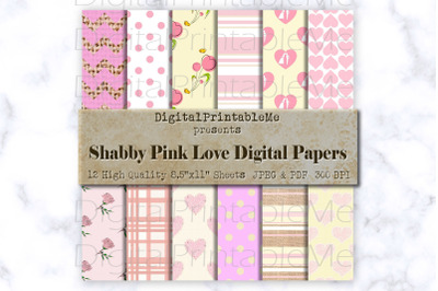 Shabby Pink Digital Paper, Linen Love burlap pattern,  Scrapbook Pack,