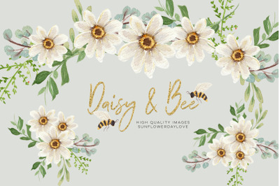 Daisies &amp;amp; Bee Clipart&2C; Greeting Cards&2C; Bee Clipart