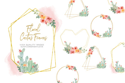 Mexican Floral Cactus Clipart&2C; Frame Watercolor&2C; Mexican Cactus Green