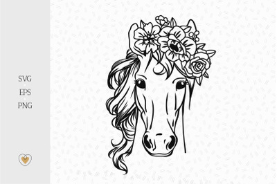 Horse with flower crown svg, Floral horse svg, Horse head