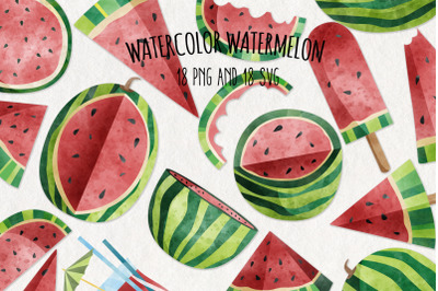 Watercolor Watermelon Clipart | Set of 18