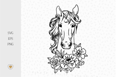 Horse with flowers svg, Floral horse svg, Horse lover