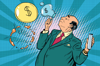 Businessman financier money inflates bubbles