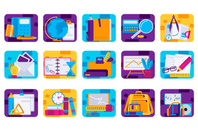 Business and educational icons set, flat style