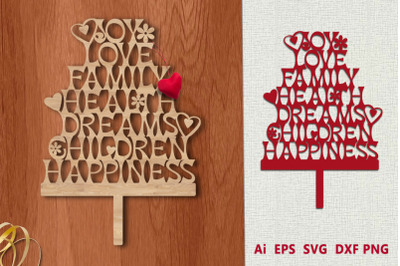 Wish word tree with hearts. SVG.
