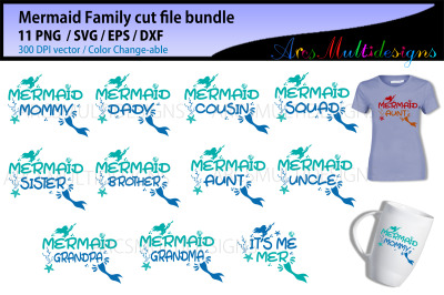 mermaid svg family cut file bundle