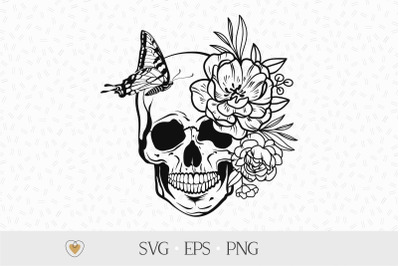 Skull with flowers svg, Floral skull svg