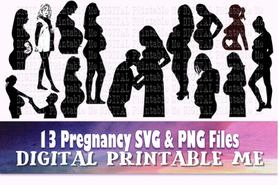 Pregnancy Clip Art, svg bundle, PNG, Digital Silhouette, vector, subli