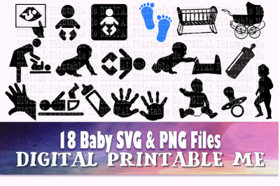 Baby SVG, child Clip art silhouette bundle, pacifier bottle sonogram P