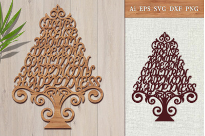 Carved tree of the word of wishes. SVG.