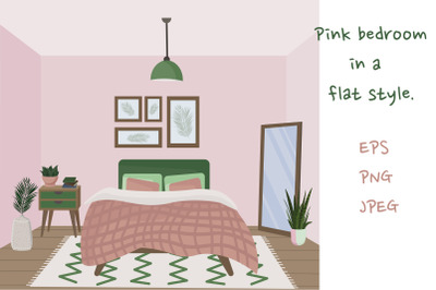 Pink bedroom in a flat style.