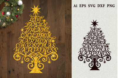 Christmas tree of the words of wishes. SVG.