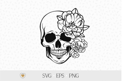 Skull with flowers svg, Floral skull svg, Skull cut file