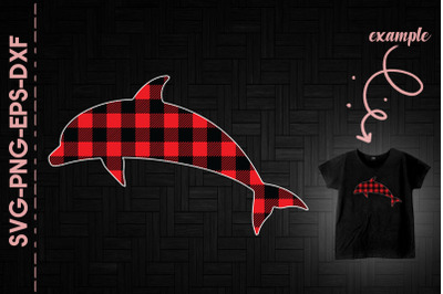 Christmas Red Plaid Dolphin Funny Decor