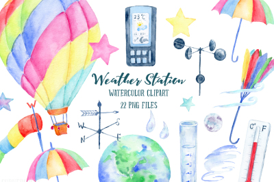 Watercolor Clipart Weather Station