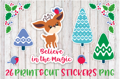 Cute Christmas Deer Printable Stickers PNG