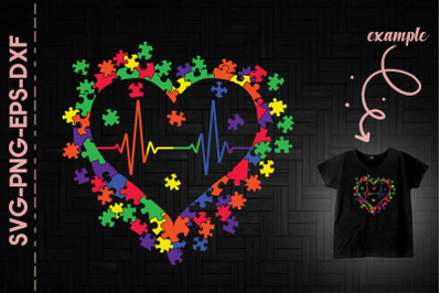 Autism Awareness Puzzle Heartbeat