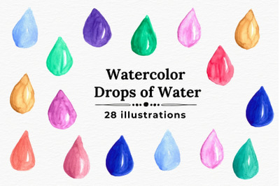 Watercolor water drops, Handpainted drops of water collection