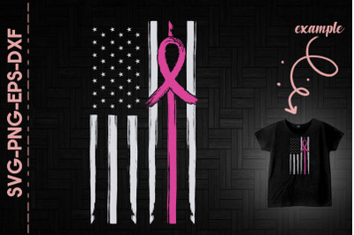 USA Flag Breast Cancer Support Ribbon