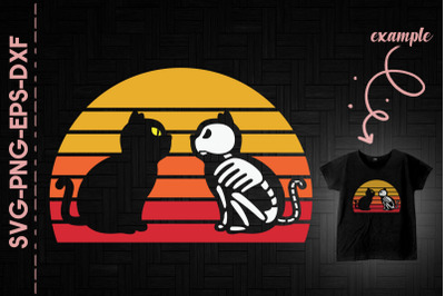 Halloween Retro Bone Black Cat