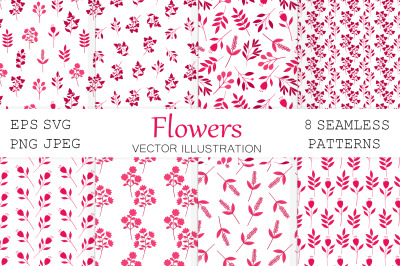 Pink flower pattern. Flowers silhouettes pattern. Flower SVG