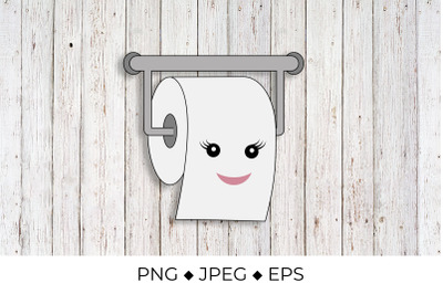 Cute cartoon smiling toilet paper roll