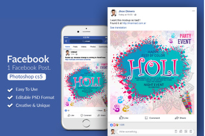 Happy Holi Festival Facebook Post Banner