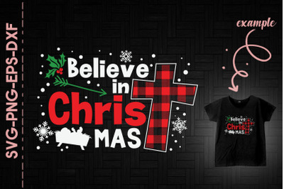 Believe In Christmas Red Plaid Cross