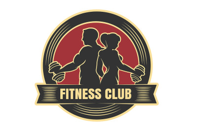 Fitness club logo with exercising athletic man and woman