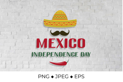 Mexico Independence Day lettering with sombrero and chili pepper