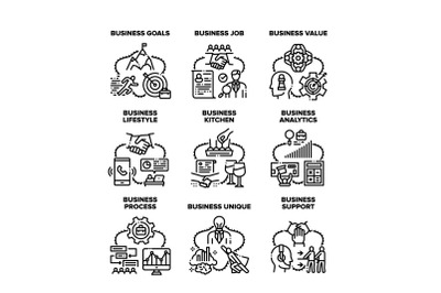 Business Process Set Icons Vector Black Illustration