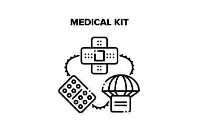 Medical Kit Box Delivery Vector Black Illustration