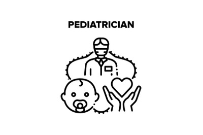 Pediatrician Baby Treatment Vector Black Illustration