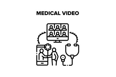 Medical Video Conference Vector Black Illustration