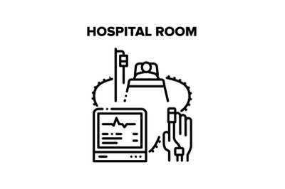 Hospital Room For Patient Vector Black Illustration