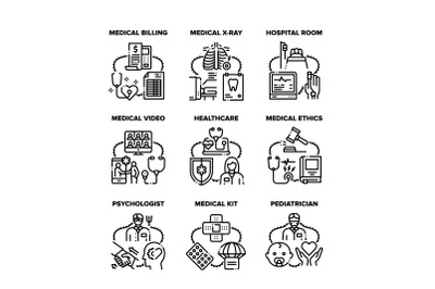 Medical Healthcare Set Icons Vector Black Illustration