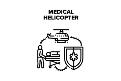 Medical Emergency Helicopter Vector Black Illustration