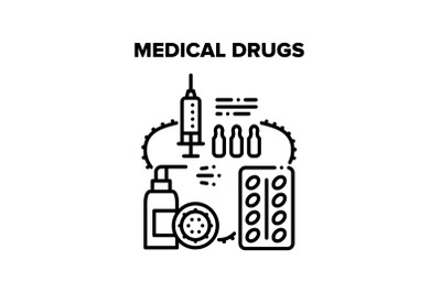 Medical Drugs Health Healing Vector Black Illustration