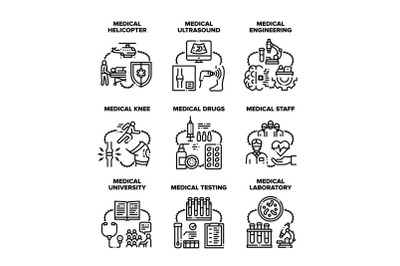 Medical Engineering Set Icons Vector Black Illustration