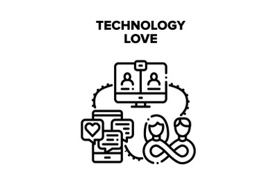 Technology Love Relation Vector Black Illustration